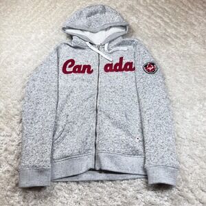 Canadiana Hoodie Womens Large Full Zip Canada Patch Gray Maple Leaf Cozy